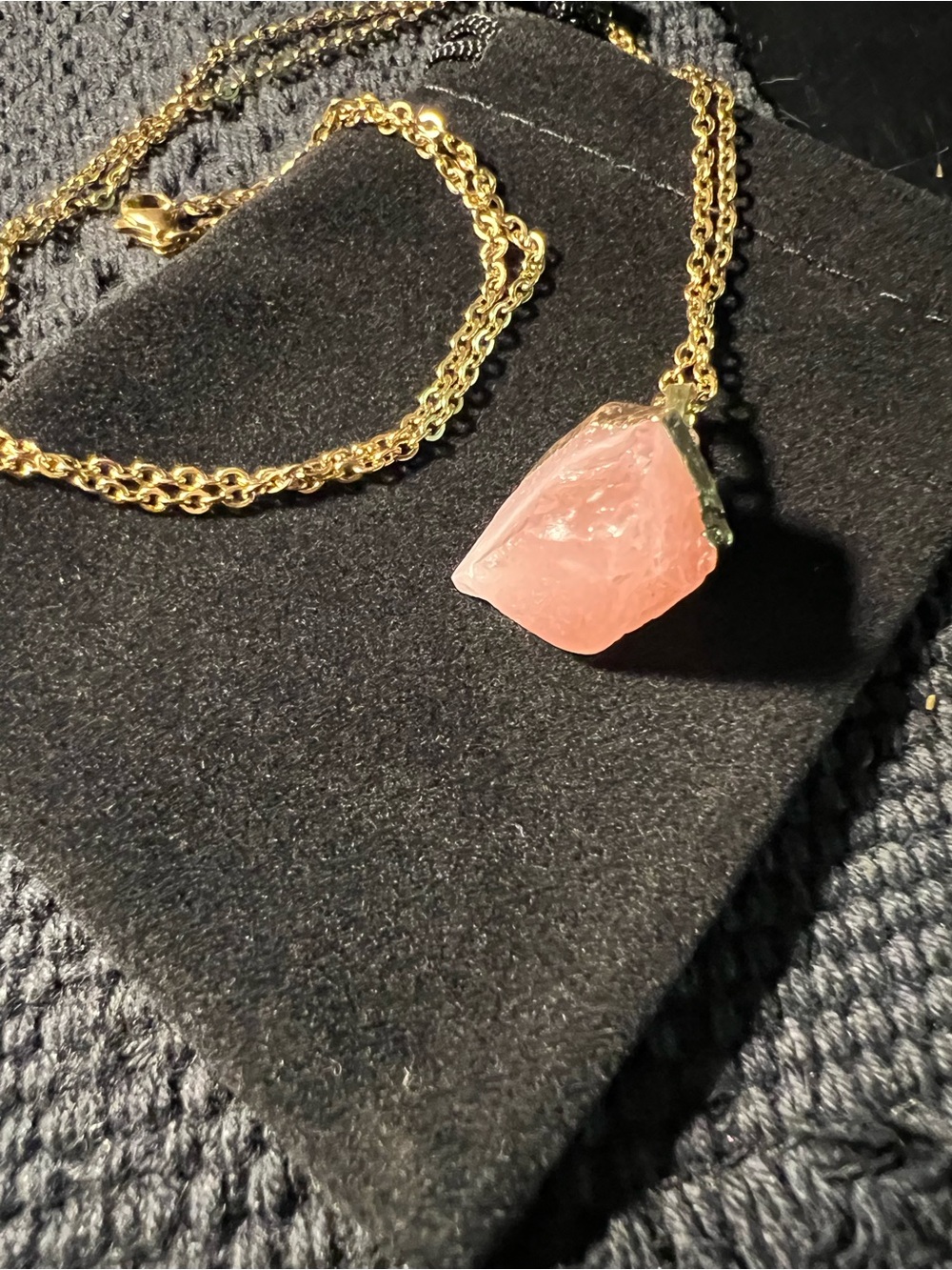 Raw Rose Quartz Gold-Dipped Crystal Pendant Necklace - Picture 2 of 5
